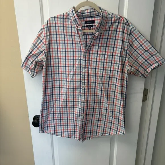 croft and barrow short sleeve dress shirts Croft & Barrow Blue & Pink Checkered Button Down Short Sleeve